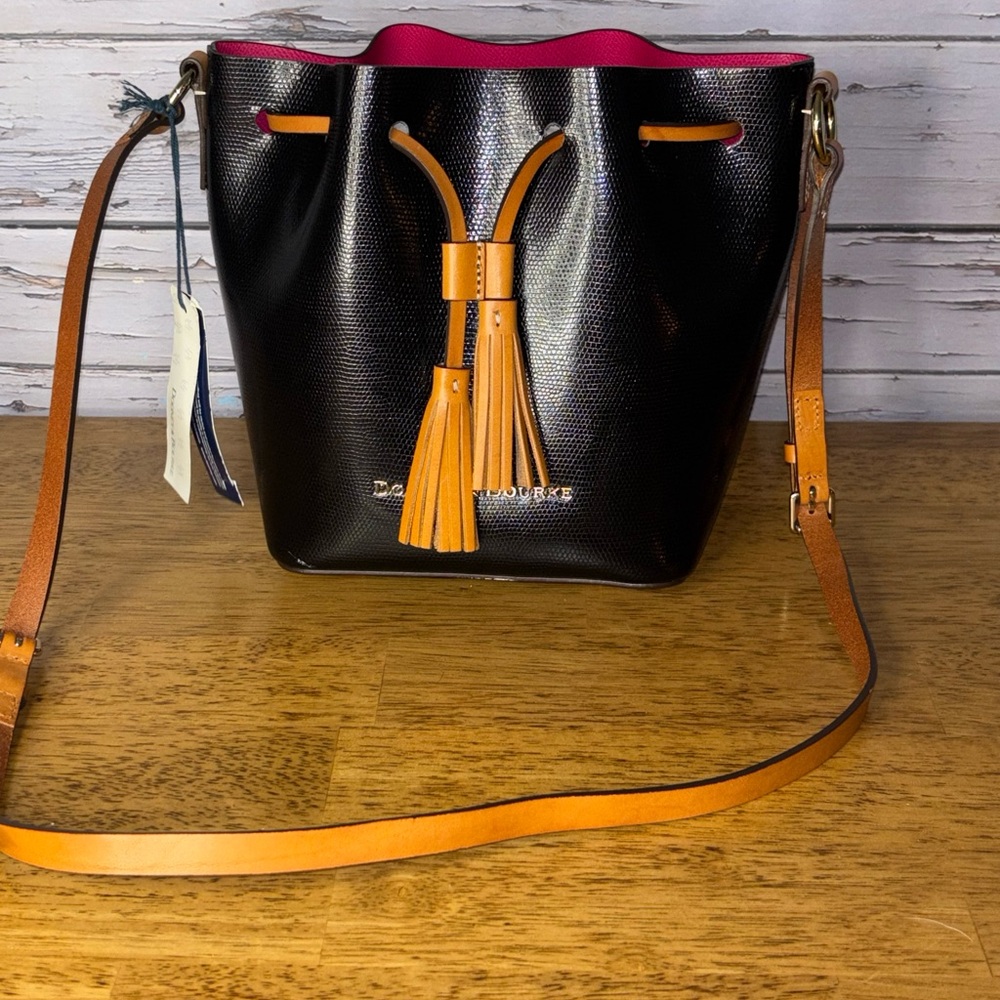 Dooney and Bourke Serena drawstring bucket crossbody bag.